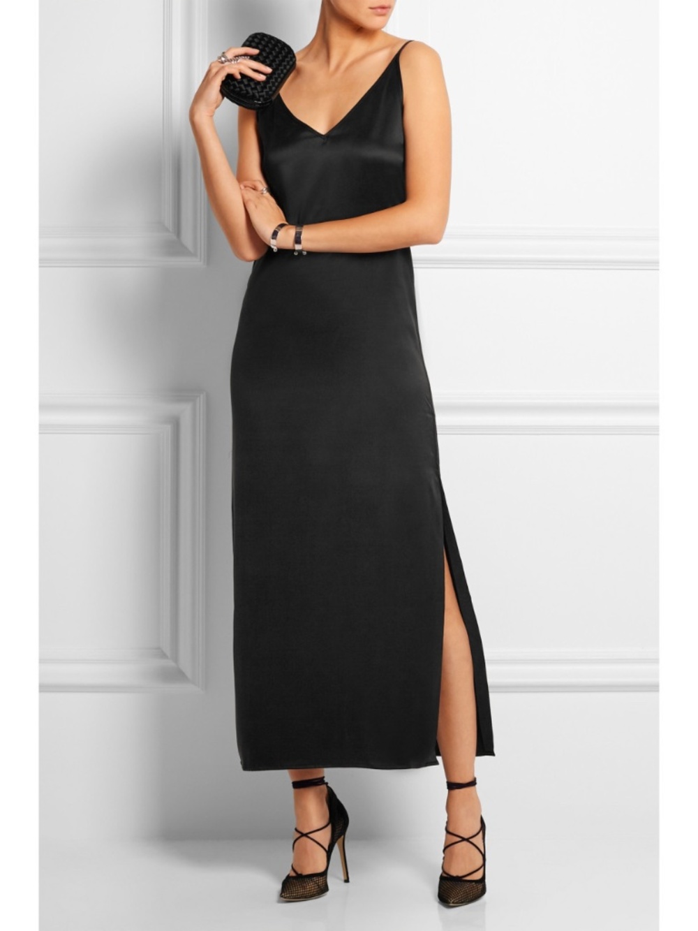 EQUIPMENT Racquel Silk Slip Dress in True Black Size Medium M